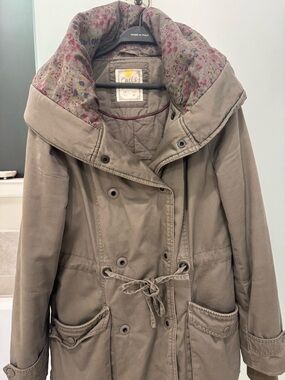 Pull&Bear Taupe Trench Coat with Floral Hood Lining